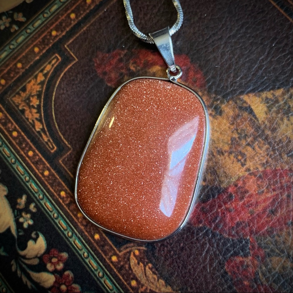 Chunky Orange Goldstone Pendant